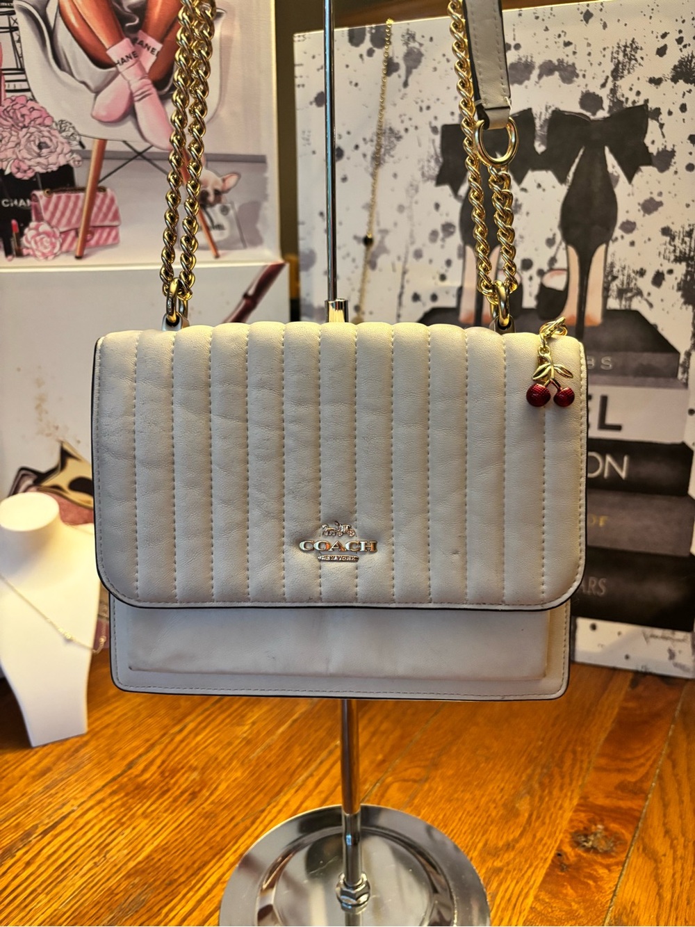 Coach Ivory Quilted Leather Chain Crossbody Shoulder Bag Style 2561